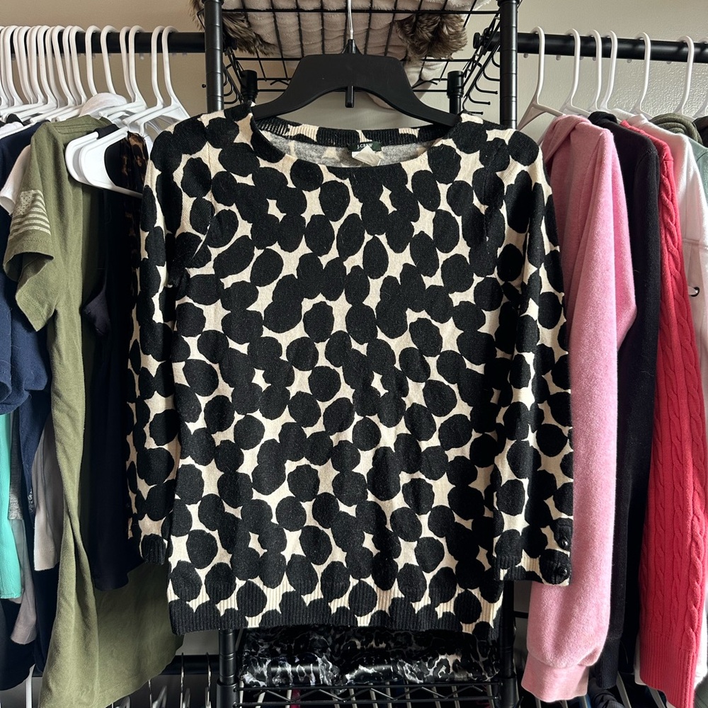 J. Crew Black and Cream Wool Sweater